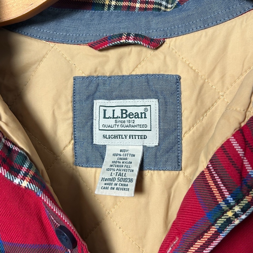 Vintage L.L. Bean Quilted Flannel Shirt Jacket Mens Large Tall Plaid Outdoor - Picture 4 of 7